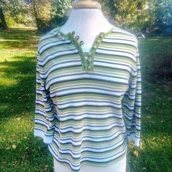 BRECKENRIDGE GREEN STRIPED TOP - Picture 1 of 7